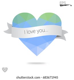 Dark Green, Yellow vector greeting Card Happy Valentine's Day. Lettering with hearts on the white polygonal background. Colored triangular illustration for your business.