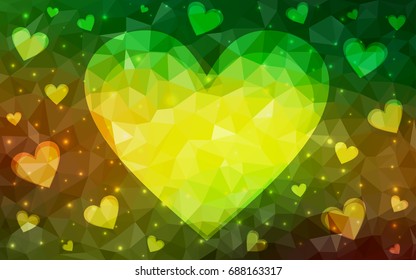 Dark Green, Yellow vector greeting Card Happy Valentine's Day. Lettering with hearts on the white polygonal background. Colored triangular illustration for your business.