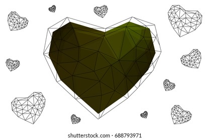 Dark Green, Yellow vector greeting Card Happy Valentine's Day. Lettering with hearts on the white polygonal background. Colored triangular illustration for your business.