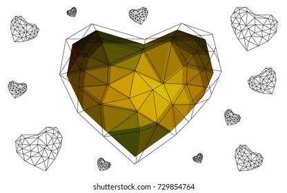 Dark Green, Yellow vector greeting Card Happy Valentine's Day. Lettering with hearts on the white polygonal background. Colored triangular illustration for your business.