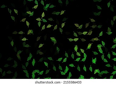 Verde oscuro, amarillo vectorial con fondo pintado a mano. Nueva ilustración colorida en estilo doodle con hojas. El patrón texturizado para el sitio web.