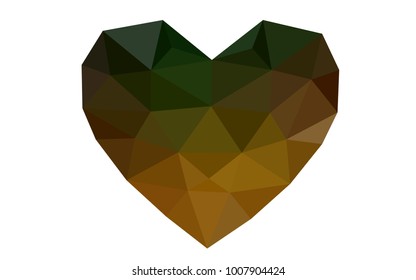 Dark Green, Yellow vector heart isolated on white background. Geometric rumpled triangular low poly origami style gradient graphic illustration. Polygonal design for your business.