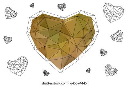Dark Green, Yellow vector heart isolated on white background. Geometric rumpled triangular low poly origami style gradient graphic illustration. Polygonal design for your business.