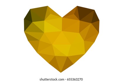 Dark Green, Yellow vector heart isolated on white background. Geometric rumpled triangular low poly origami style gradient graphic illustration. Polygonal design for your business.