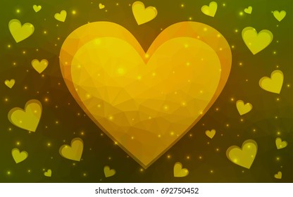 Dark Green, Yellow vector heart isolated on white background. Geometric rumpled triangular low poly origami style gradient graphic illustration. Polygonal design for your business.