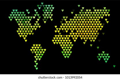 Dark Green, Yellow vector hearts isolated on white background. Cool pattern in origami style with gradient for Valentine day. Graphic illustration for your business design.