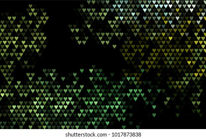 Dark Green, Yellow vector hearts isolated on white background. Cool pattern in origami style with gradient for Valentine day. Graphic illustration for your business design.