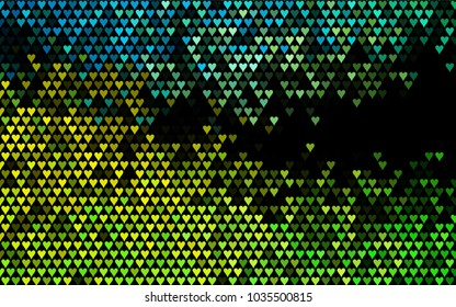 Dark Green, Yellow vector hearts isolated on white background. Cool pattern in origami style with gradient for Valentine day. Graphic illustration for your business design.
