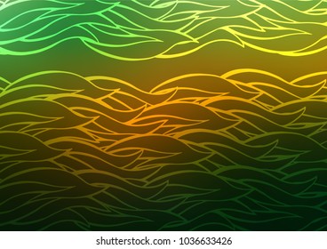 Dark Green, Yellow vector indian curved template. Colorful abstract illustration with lines in Asian style. The textured pattern can be used for website.