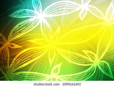 Dark Green, Yellow vector indian curved background. Shining colored illustration with doodles in Zen tangle style. Hand painted design for web, leaflet, textile.