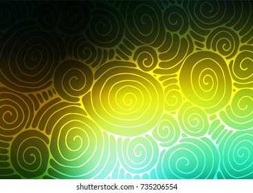 Dark Green, Yellow vector indian curved background. Colorful illustration in abstract style with doodles and Zen tangles. The pattern can be used for coloring books and pages for kids.