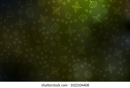 Dark Green, Yellow vector layout with restaurant food. Glitter abstract sketch with gourmet food. Doodle design for your business advert of cafes.