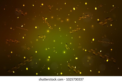Dark Green, Yellow vector layout with festival confetti. Modern geometrical abstract illustration with carnival ribbons. The pattern can be used for birthday gifts, congratulations.