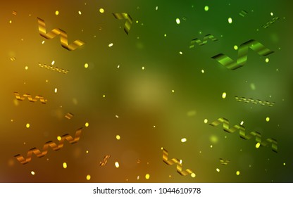 Dark Green, Yellow vector layout with festival confetti. Modern geometrical abstract illustration with carnival ribbons. The pattern can be used for carnival, festival leaflets.