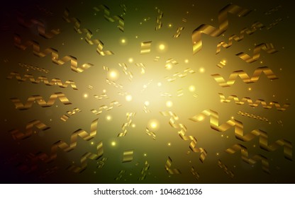 Dark Green, Yellow vector layout with festival confetti. Modern geometrical abstract illustration with carnival ribbons. The pattern can be used for birthday gifts, congratulations.