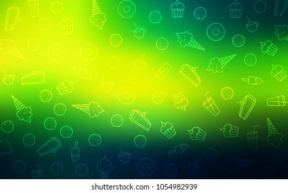 Dark Green, Yellow vector layout with sweet desserts. Decorative shining illustration with sweets on abstract template. Pattern for ad, booklets, leaflets of restaurants.