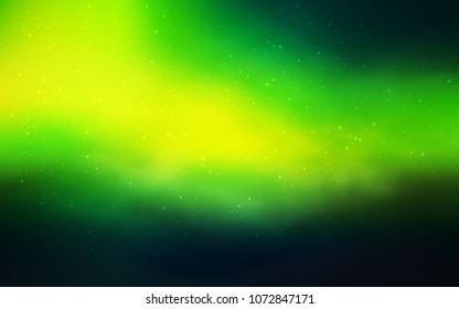 Dark Green, Yellow vector layout with cosmic stars. Space stars on blurred abstract background with gradient. Smart design for your business advert.