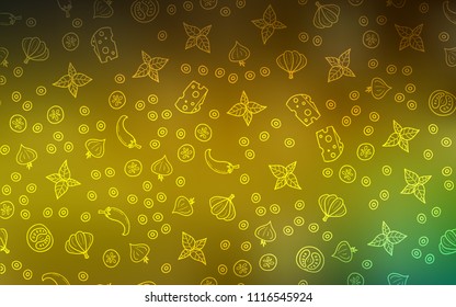 Dark Green, Yellow vector layout with restaurant food. Blurred decorative design of snacks in doodle style. Pattern for ad, booklets, leaflets of restaurants.