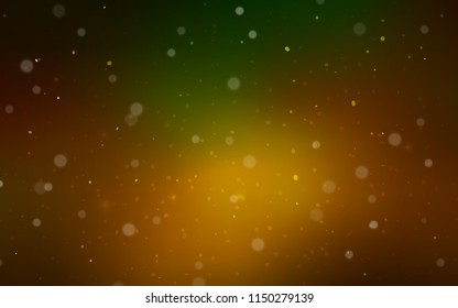 Dark Green, Yellow vector layout with bright snowflakes. Snow on blurred abstract background with gradient. New year design for your ad, poster, banner.