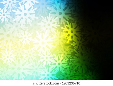 Dark Green, Yellow vector layout with bright snowflakes. Decorative shining illustration with snow on abstract template. The pattern can be used for new year ad, booklets.
