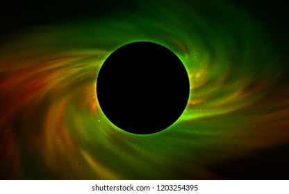 Dark Green, Yellow vector layout with a black hole, universe. Gradient colorful illustration with a black hole, stars. Backdrop for super sales on Black Friday.