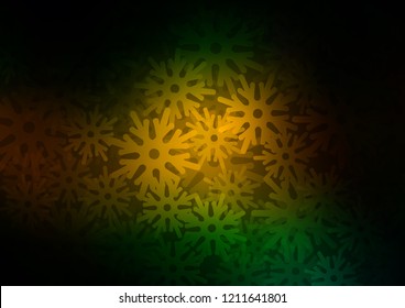 Dark Green, Yellow vector layout with bright snowflakes. Shining colored illustration with snow in christmas style. New year design for your ad, poster, banner.