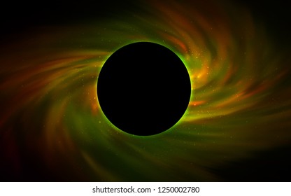 Dark Green, Yellow vector layout with a black hole, universe. Colorful black hole with shining night sky stars. Pattern for posters, banners of sales.