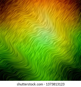 Dark Green, Yellow vector layout with curves. Abstract illustration with bandy gradient lines. Pattern for booklets, leaflets.