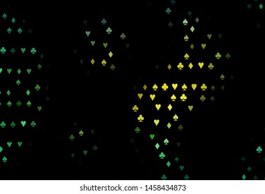 Dark Green, Yellow vector layout with elements of cards. Illustration with set of hearts, spades, clubs, diamonds. Pattern for leaflets of poker games, events.