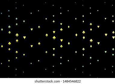 Dark Green, Yellow vector layout with elements of cards. Glitter abstract sketch with isolated symbols of playing cards. Pattern for leaflets of poker games, events.
