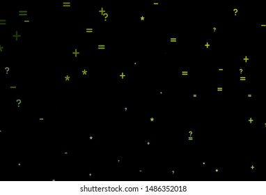 Dark Green, Yellow vector layout with algebra elements. Modern geometrical illustration with numerals. Best design a poster, banner of a math college.