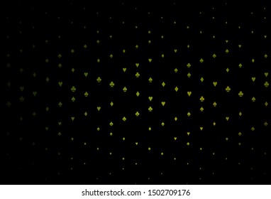 Dark Green, Yellow vector layout with elements of cards. Glitter abstract sketch with isolated symbols of playing cards. Pattern for ads of parties, events in Vegas.