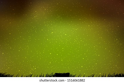Dark Green, Yellow vector layout with cosmic stars. Shining colored illustration with bright astronomical stars. Template for cosmic backgrounds.