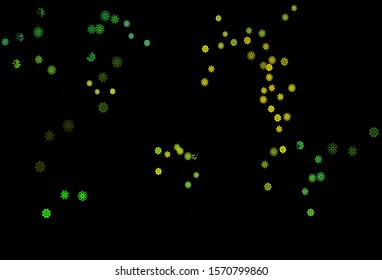 Dark Green, Yellow vector layout with bright snowflakes. Snow on blurred abstract background with gradient. The pattern can be used for new year leaflets.