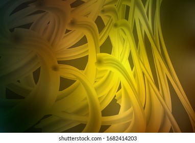 Diseño vectorial amarillo y verde oscuro con líneas curvas. Nueva ilustración de color en estilo sencillo. Una nueva textura para su anuncio, folletos, volantes.