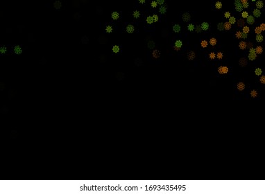 Dark Green, Yellow vector layout with bright snowflakes. Snow on blurred abstract background with gradient. The pattern can be used for new year ad, booklets.