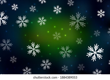 Dark Green, Yellow vector layout with bright snowflakes, stars. Shining colorful illustration with gradient snow forms. Design for New Year ad, booklets.