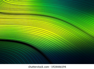 Diseño vectorial amarillo, verde oscuro con líneas dobladas. Ilustración colorida brillante en un estilo de curva simple. Fondo para pantallas de teléfonos móviles.