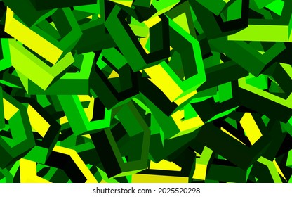 Diseño vectorial amarillo, verde oscuro con formas hexagonales. Ilustración abstracta con hexágonos coloridos. Patrón de textura de papel pintado.