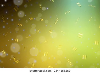 Diseño vectorial amarillo, verde oscuro con formas redondeadas. Ilustración abstracta brillante con gotas borrosas de lluvia. Diseño sencillo para su sitio web.