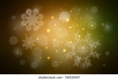 Dark Green, Yellow vector layout with bright snowflakes. Blurred decorative design in xmas style with snow. The pattern can be used for new year leaflets.