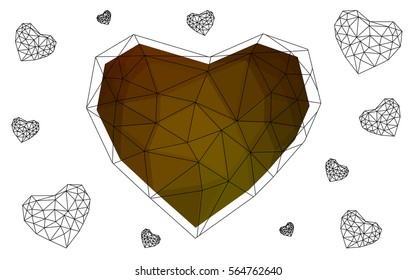 Dark Green, Yellow vector love background with heart. Paper note. Valentine's greeting polygonal card. Triangular illustration for your business. Stock template for your design.
