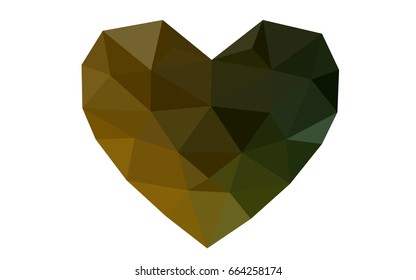 Dark Green, Yellow vector love background with heart. Paper note. Valentine's greeting polygonal card. Triangular illustration for your business. Stock template for your design.