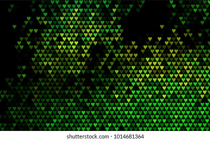 Dark Green, Yellow vector lovely background with hearts. Valentines greeting card with cute hearts. Abstract pattern for your design, website, ad.