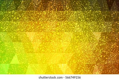 Dark Green Yellow vector low poly crystal background with snowflakes. Polygon christmas design pattern . Low poly illustration of New Year celebration.