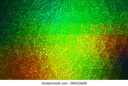 Dark Green, Yellow vector low poly crystal background with snowflakes. Polygon christmas design pattern . Low poly illustration of New Year celebration.