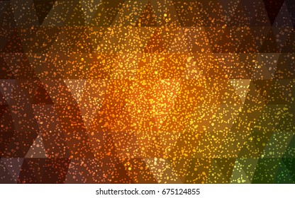 Dark Green, Yellow vector low poly crystal background with snowflakes. Polygon christmas design pattern . Low poly illustration of New Year celebration.