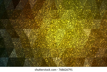 Dark Green, Yellow vector low poly crystal background with snowflakes. Polygon christmas design pattern . Low poly illustration of New Year celebration.