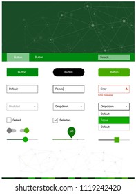 Dark Green, Yellow vector Material Design Kit with lines, circles. Colorful ui/ux kit with triangles, circles in header. This template you can use for websites.