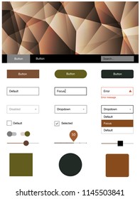 Dark Green, Yellow vector Material Design Kit with lines. Ui Ux kit with colorful polygonal background in its header. Beautiful layout for websites, landing pages.
